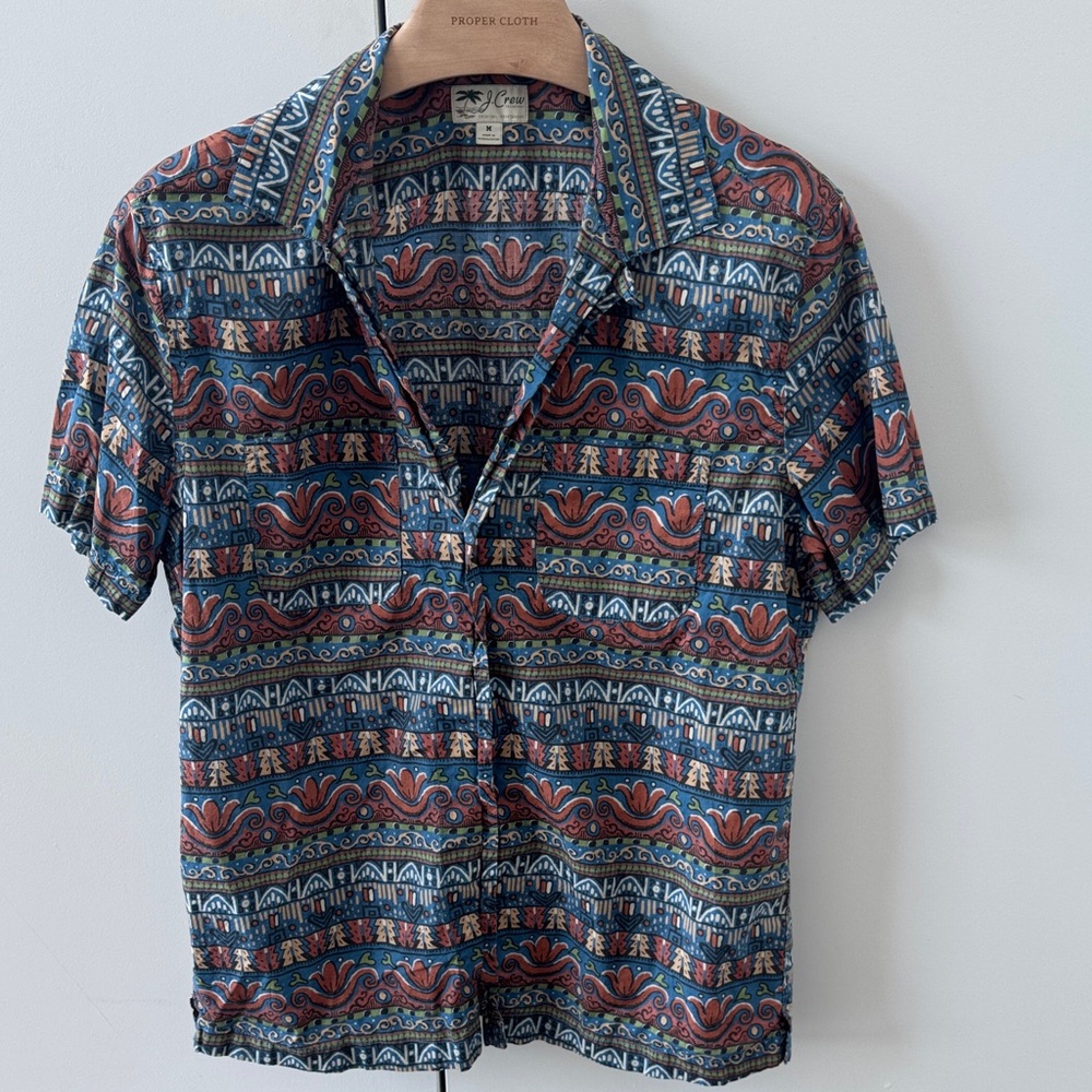 J. Crew Blue and Red Patterned Casual Pocket Shirt